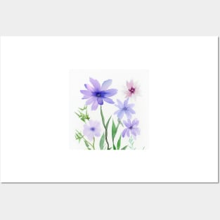 Blue Watercolor Flower Posters and Art